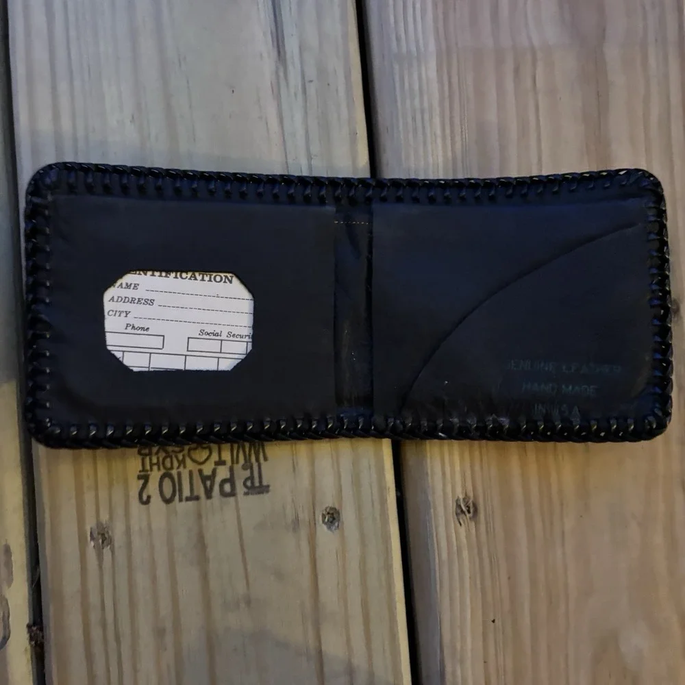 Handmade Leather Wallet Big Cats Can Be Dangerous Whipstitch Bi Fold USA Made